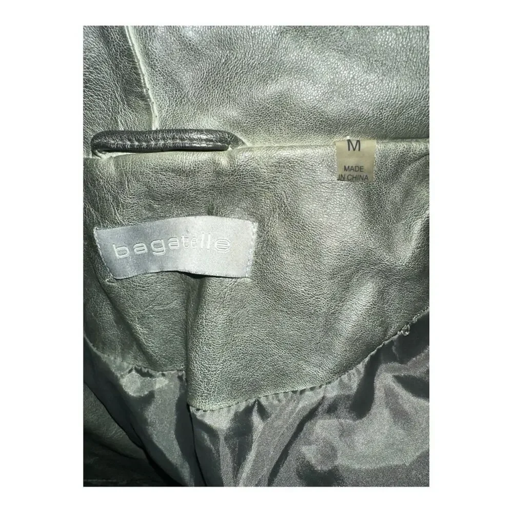 BAGATELLE Green Vegan Leather Moto Jacket Missing Size Tag - Picture 5 of 7
